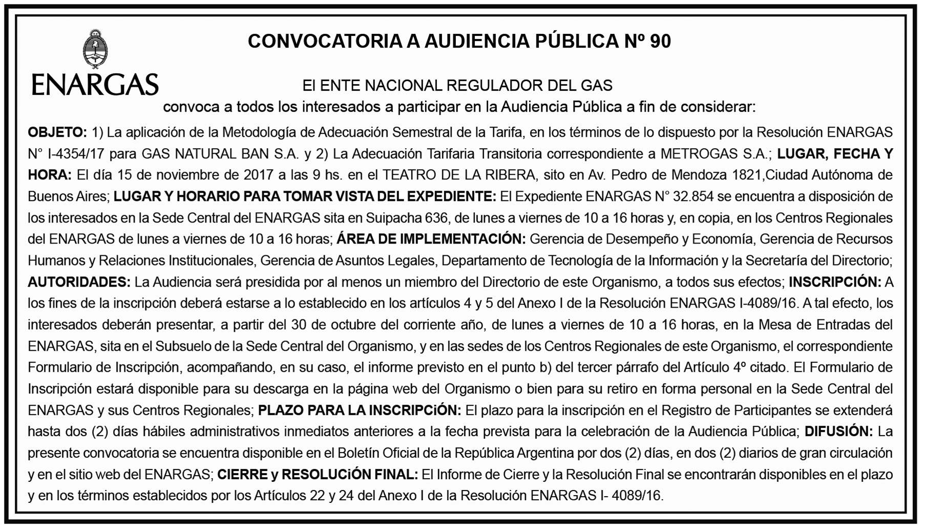 Aviso Audiencia Pública Nº90